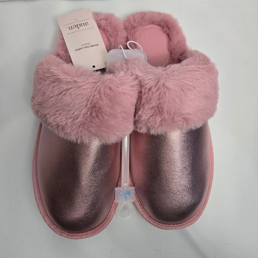 Auden Metallic Fuzzy Slides Slippers‎ Pink Rae L 9/10 - Picture 2 of 7